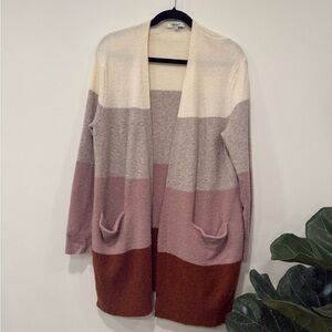Madewell Cream, Taupe, Dusty Rose & Rust Striped Open Cardigan